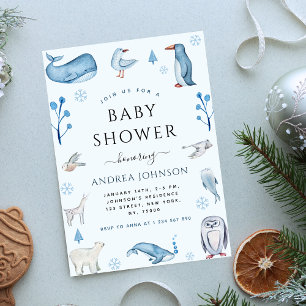Aquarell Antarktische Tiere Winter Baby Dusche Einladung