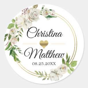 Aquarell Antik Weiß Gold Floral HOCHZEIT Runder Aufkleber