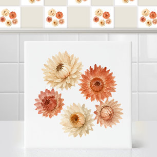 Aquarell Antique Strohblumen Helichrysum-Blüte Fliese
