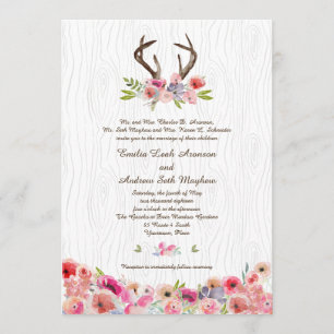 Aquarell Antlers Wildblumen Imitate Bois Hochzeit Einladung