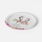 Aquarell Antlers Wildblumen Imitats Bois Dusche Pappteller (Schrägansicht)