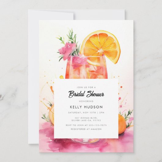 Aquarell Aperol Spritz Bridal Dusche Einladung (Vorderseite)