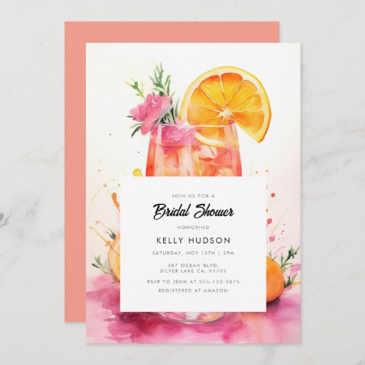 Aquarell Aperol Spritz Bridal Dusche Einladung (Vorne/Hinten)