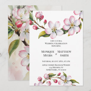 Aquarell Apfel Kirschblüten Hochzeit Einladung