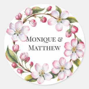 Aquarell-Apfel-Kirschblüten-Hochzeit Runder Aufkleber