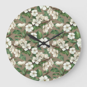 Aquarell-Apfelblüten: Vintage-Muster. Große Wanduhr