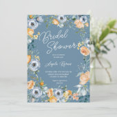 Aquarell Apricot Pastel Blaue Blume Einladung (Stehend Vorderseite)