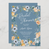 Aquarell Apricot Pastel Blaue Blume Einladung (Vorne/Hinten)