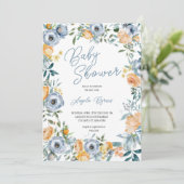 Aquarell Apricot Pastel Blaue Blume Einladung (Stehend Vorderseite)