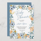 Aquarell Apricot Pastel Blaue Blume Einladung (Vorne/Hinten)