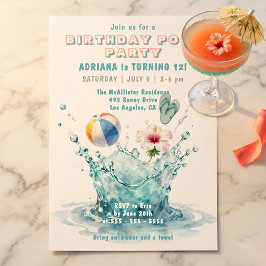 Aquarell Aqua Blau Spritzer Strandball Poolparty Einladung