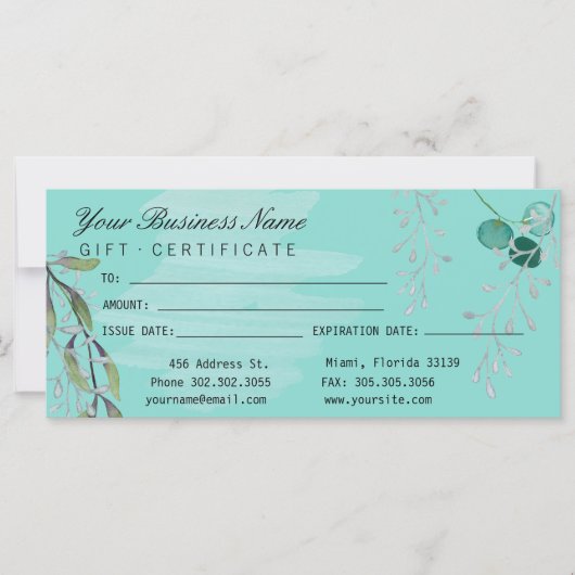 Aquarell Aquamarin Blue Eucalyptus Salon (Vorderseite)