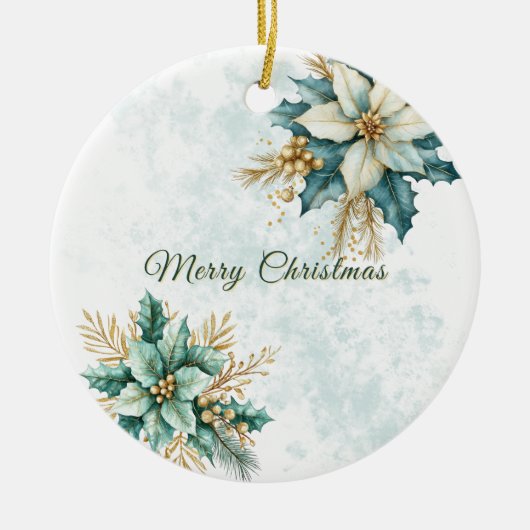 Aquarell Aquamarin Blumenweihnachtsfest Keramik Ornament (Vorne)