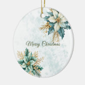 Aquarell Aquamarin Blumenweihnachtsfest Keramik Ornament (Links)