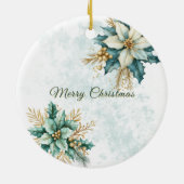 Aquarell Aquamarin Blumenweihnachtsfest Keramik Ornament (Hinten)