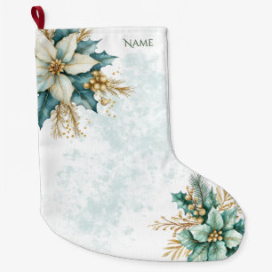 Aquarell Aquamarin Blumenweihnachtsfest Strumpf Großer Weihnachtsstrumpf