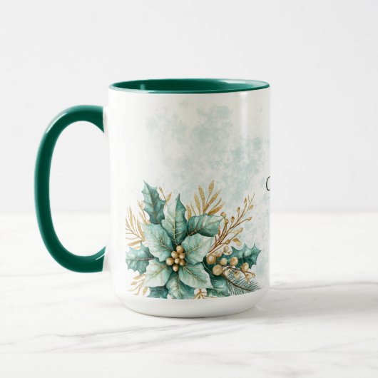 Aquarell Aquamarin Blumenweihnachtsfest Tasse (Links)