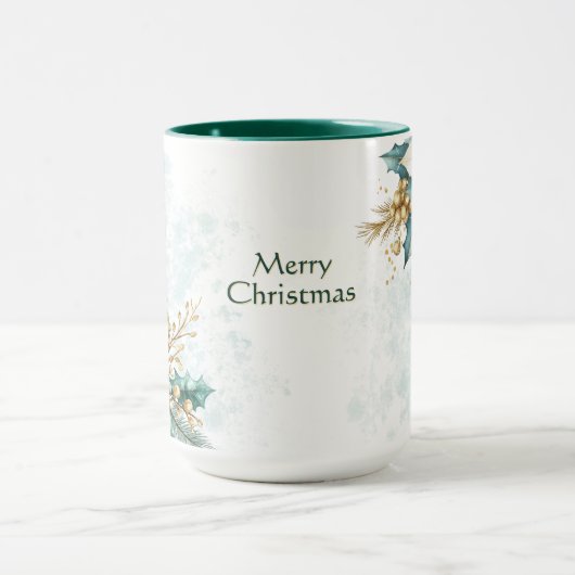 Aquarell Aquamarin Blumenweihnachtsfest Tasse (Zentrum)