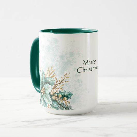 Aquarell Aquamarin Blumenweihnachtsfest Tasse (Vorderseite Links)