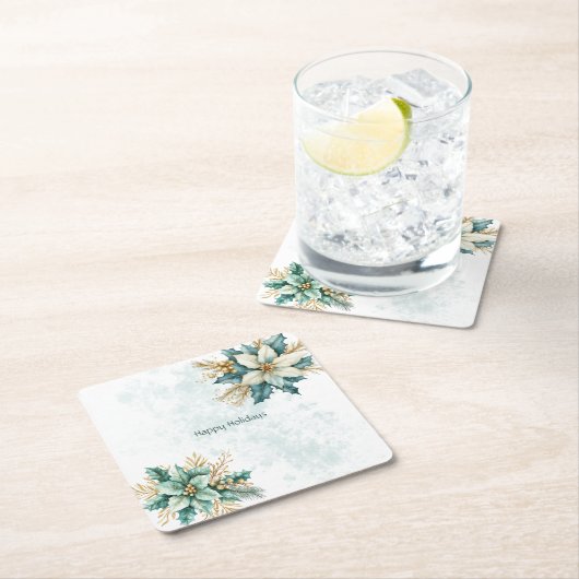 Aquarell Aquamarin Flora Holiday Paper Untersetzer (Vor Ort)