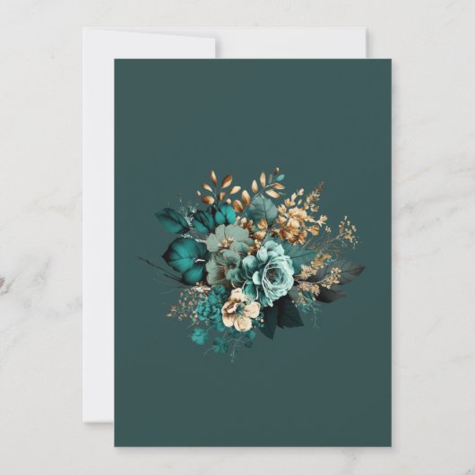 Aquarell Aquamarin Gold Floral Brautparty Einladung (Rückseite)