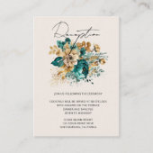 Aquarell Aquamarin Gold Floral Empfang Begleitkarte (Vorderseite)