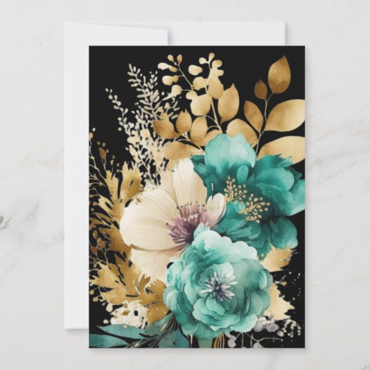 Aquarell Aquamarin Gold Floral Quinceanera Einladung (Rückseite)