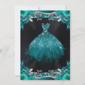 Aquarell Aquamarin Silver Glitzer Kleid Quinceaner Einladung (Rückseite)