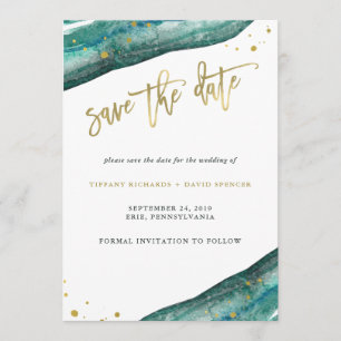 Aquarell Aquamarin und Goldgeode Save the Date