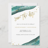 Aquarell Aquamarin und Goldgeode Save the Date (Vorderseite)
