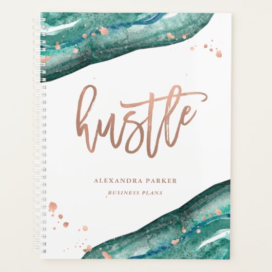 Aquarell Aquamarin und Imitate Rose Gold Geode | H Planer (Vorderseite)