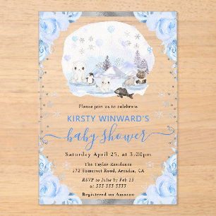 Aquarell Arctic Animals Floral Baby Dusche Acryleinladungen
