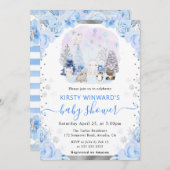 Aquarell Arctic Animals Floral Baby Dusche Einladung (Vorne/Hinten)