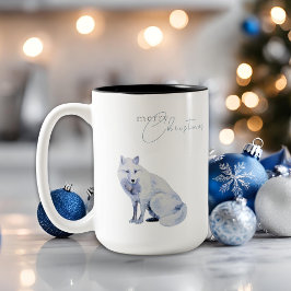 Aquarell Arctic Fox Frohe Weihnachten Zweifarbige Tasse