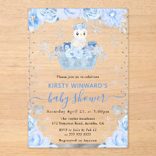 Aquarell-Arktis-Eule-Blumen-Baby-Party Acryleinladungen