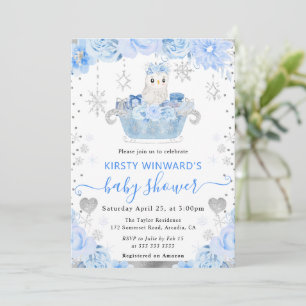 Aquarell-Arktis-Eule-Floral-Baby-Party Einladung