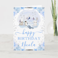 Aquarell-Arktis-Tiere-Blumen-Geburtstag