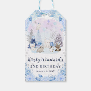 Aquarell-Arktis-Tiere-Blumen-Kindergeburtstag Geschenkanhänger