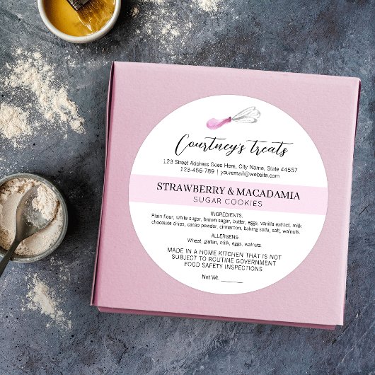 Aquarell Art Blush Pink Zuhause Bäckerei Lebensmit Runder Aufkleber