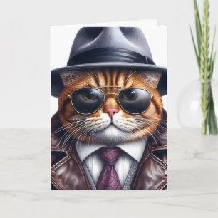 Aquarell Art Cat Anzug Krawatte Jacket Hat Sonnenb Karte