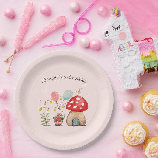 Aquarell Art Niedliches Pilz und Blume Pappteller (Party)