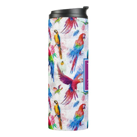 Aquarell-Art-Papageien | addieren Ihren Namen Thermosbecher (Nach links gedreht)