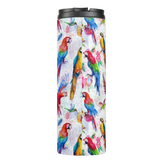 Aquarell-Art-Papageien | addieren Ihren Namen Thermosbecher (Rückseite)
