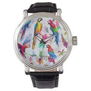 Aquarell-Art-Papageien Armbanduhr
