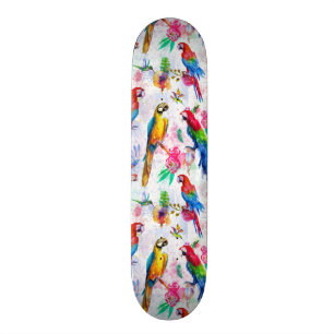 Aquarell-Art-Papageien Skateboard