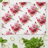 Aquarell Art Pink Rote Rosen Moderne, florale Tren Geschirrtuch (Gefaltet)