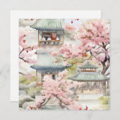 Aquarell Asiatische Pagode Amistkreuz Blüten (Vorne/Hinten)