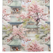 Aquarell Asiatische Pagode Amistkreuz Blüten Duschvorhang (Vorderseite)