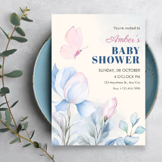Aquarell-Ästhetik florale Babyparty Einladung