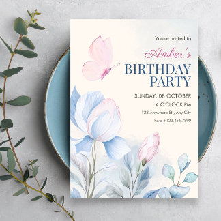 Aquarell-Ästhetik florale Geburtstag Einladung